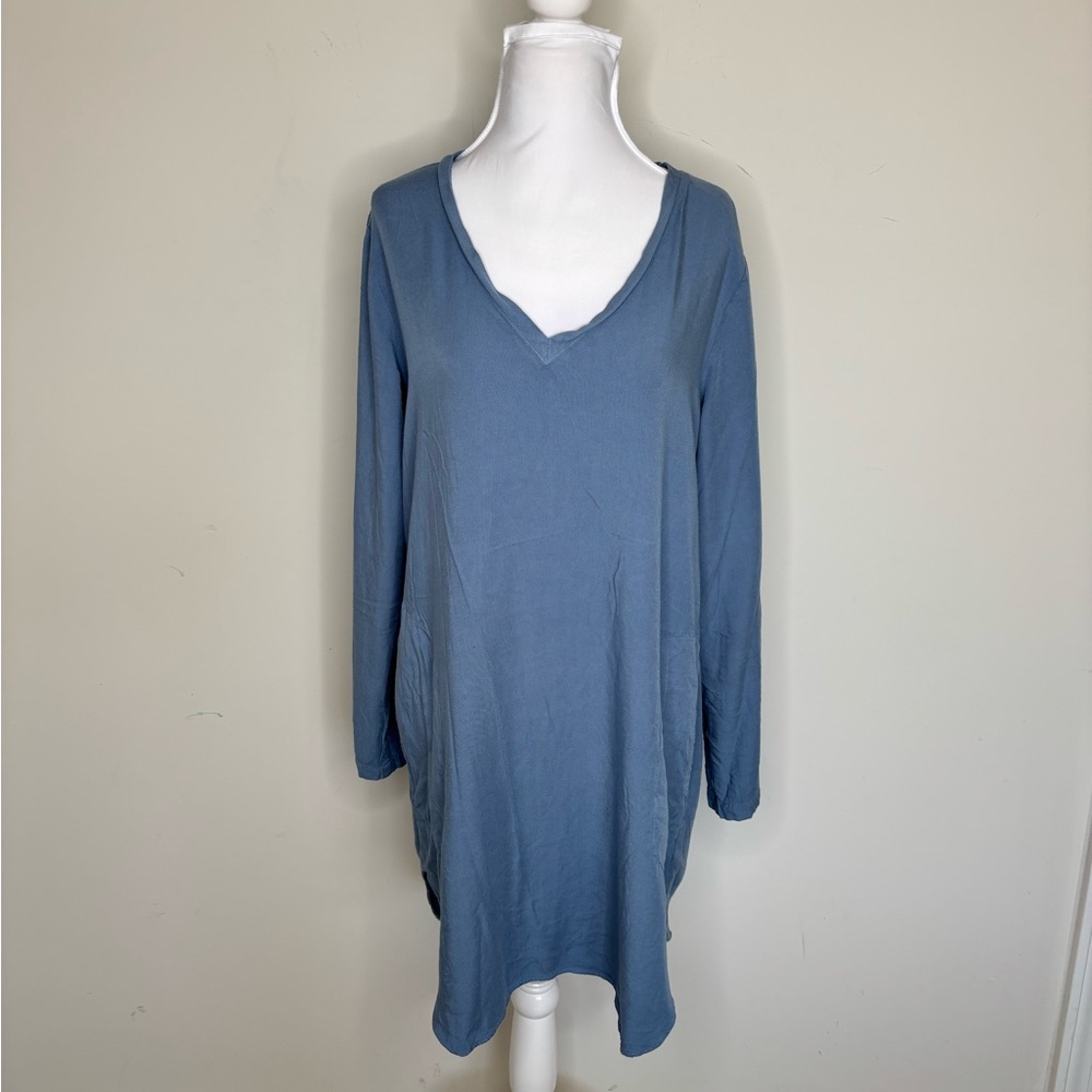 BN5 Cloth & Stone‎ Rayon Slate Blue Tunic Top Side Pockets Lounge Women Medium